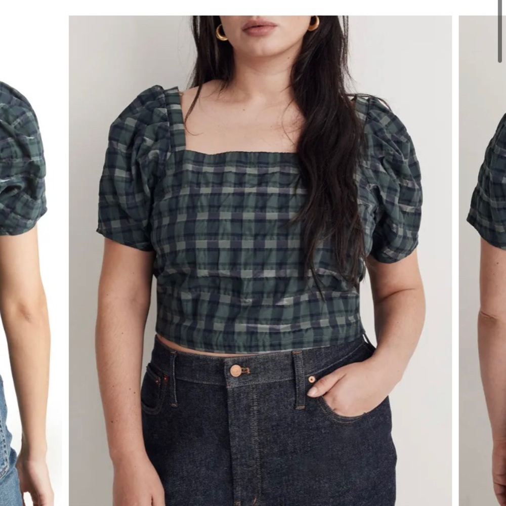 Madewell square neck puffed sleeve crop top